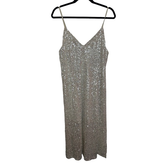 Ces Femme Champagne Sparkle Sequin Spaghetti Strap Midi Slip Dress - Picture 4 of 11